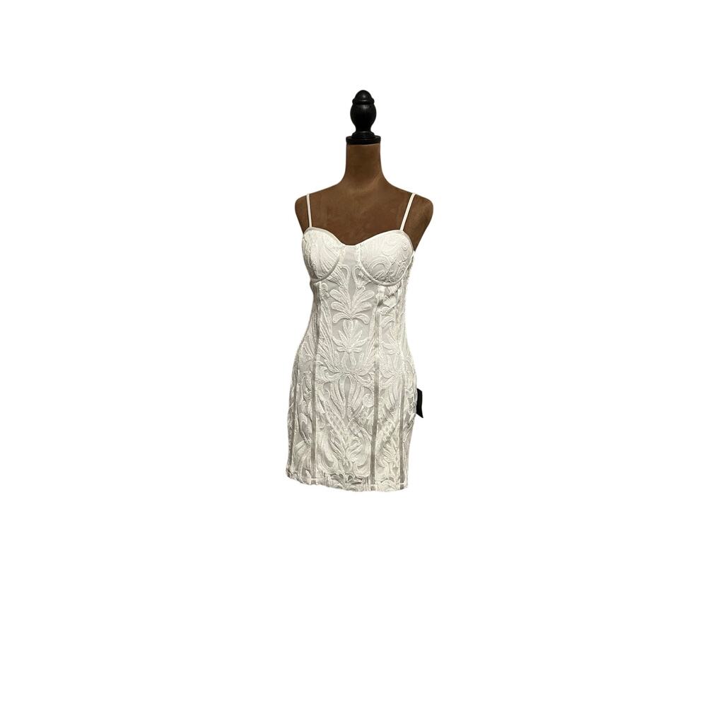 Lulus Aglow with Love Ivory Mesh Sequin Bustier Bodycon Mini Dress size Small